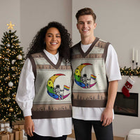 Rainbow Astronaut On The Moon LGBT V-Neck Knit Sweater Vest Spaceman Pride Month