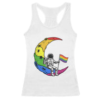 Rainbow Astronaut On The Moon LGBT Racerback Tank Top Spaceman Pride Month