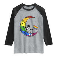 Rainbow Astronaut On The Moon LGBT Raglan Shirt Spaceman Pride Month