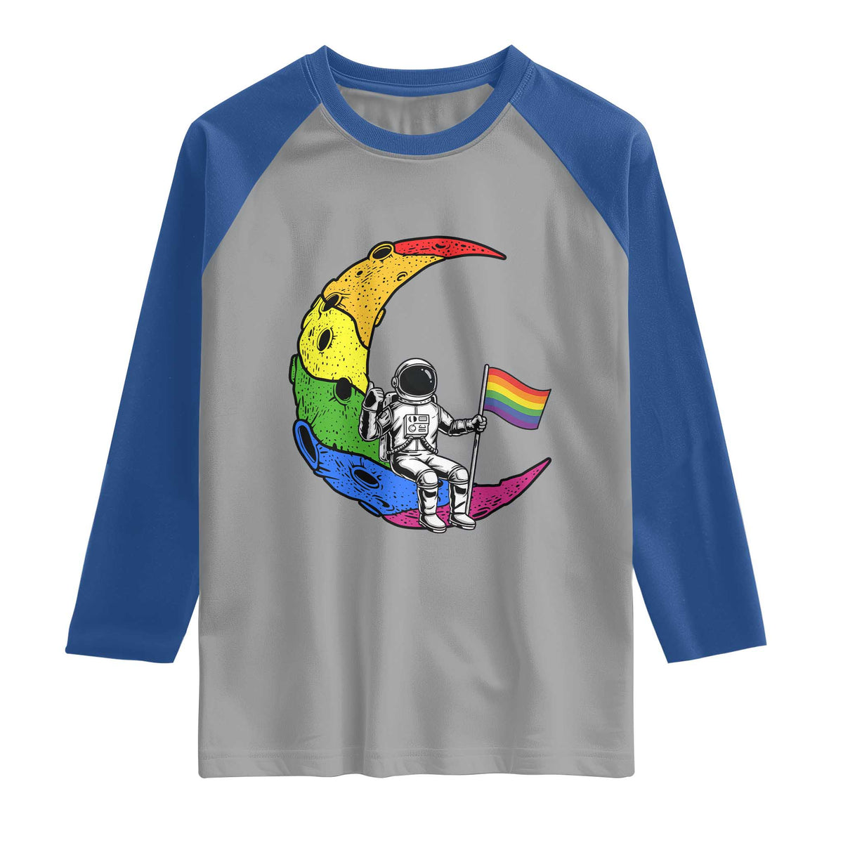 Rainbow Astronaut On The Moon LGBT Raglan Shirt Spaceman Pride Month