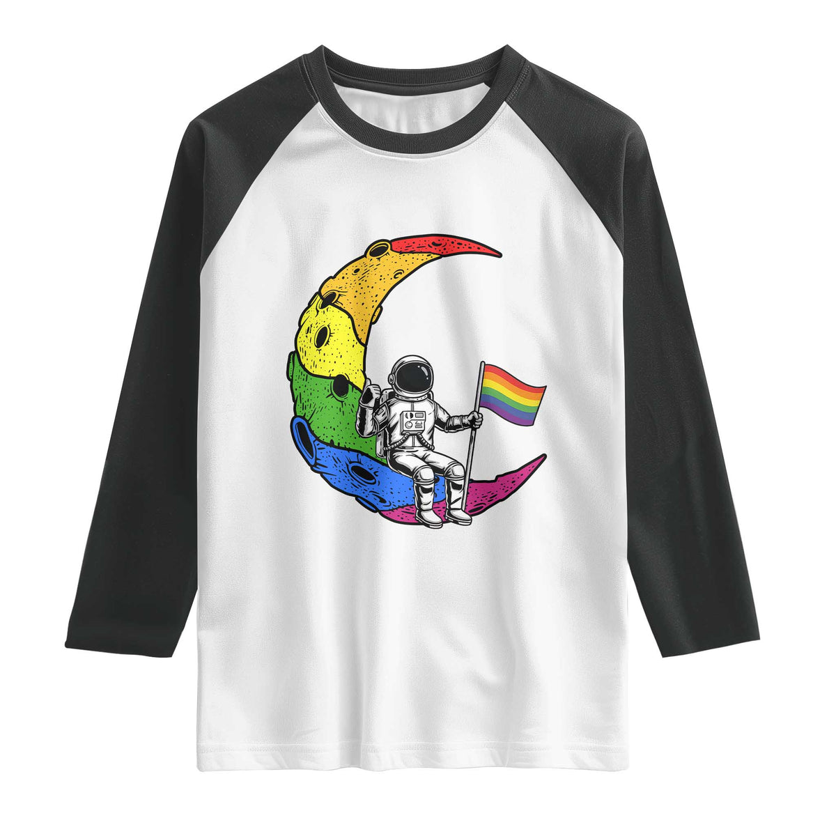 Rainbow Astronaut On The Moon LGBT Raglan Shirt Spaceman Pride Month