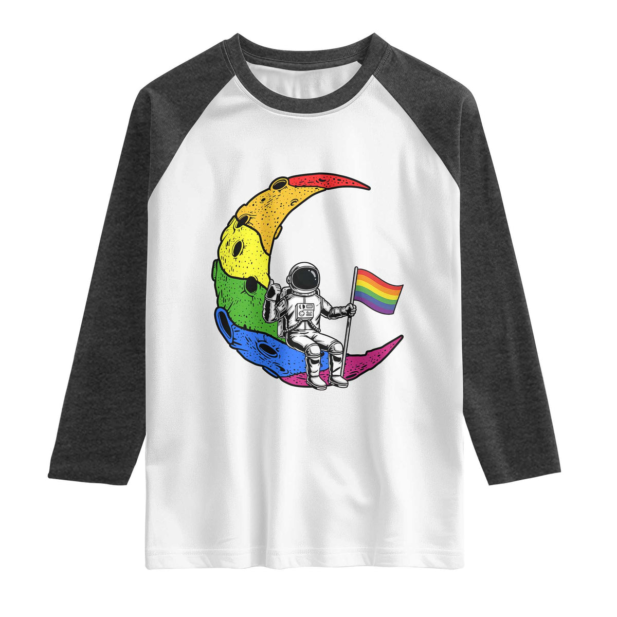 Rainbow Astronaut On The Moon LGBT Raglan Shirt Spaceman Pride Month