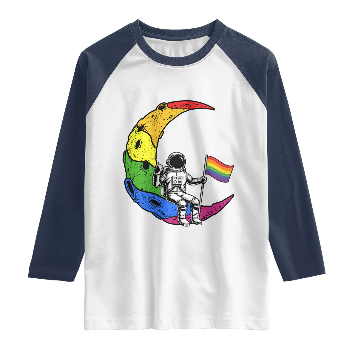 Rainbow Astronaut On The Moon LGBT Raglan Shirt Spaceman Pride Month