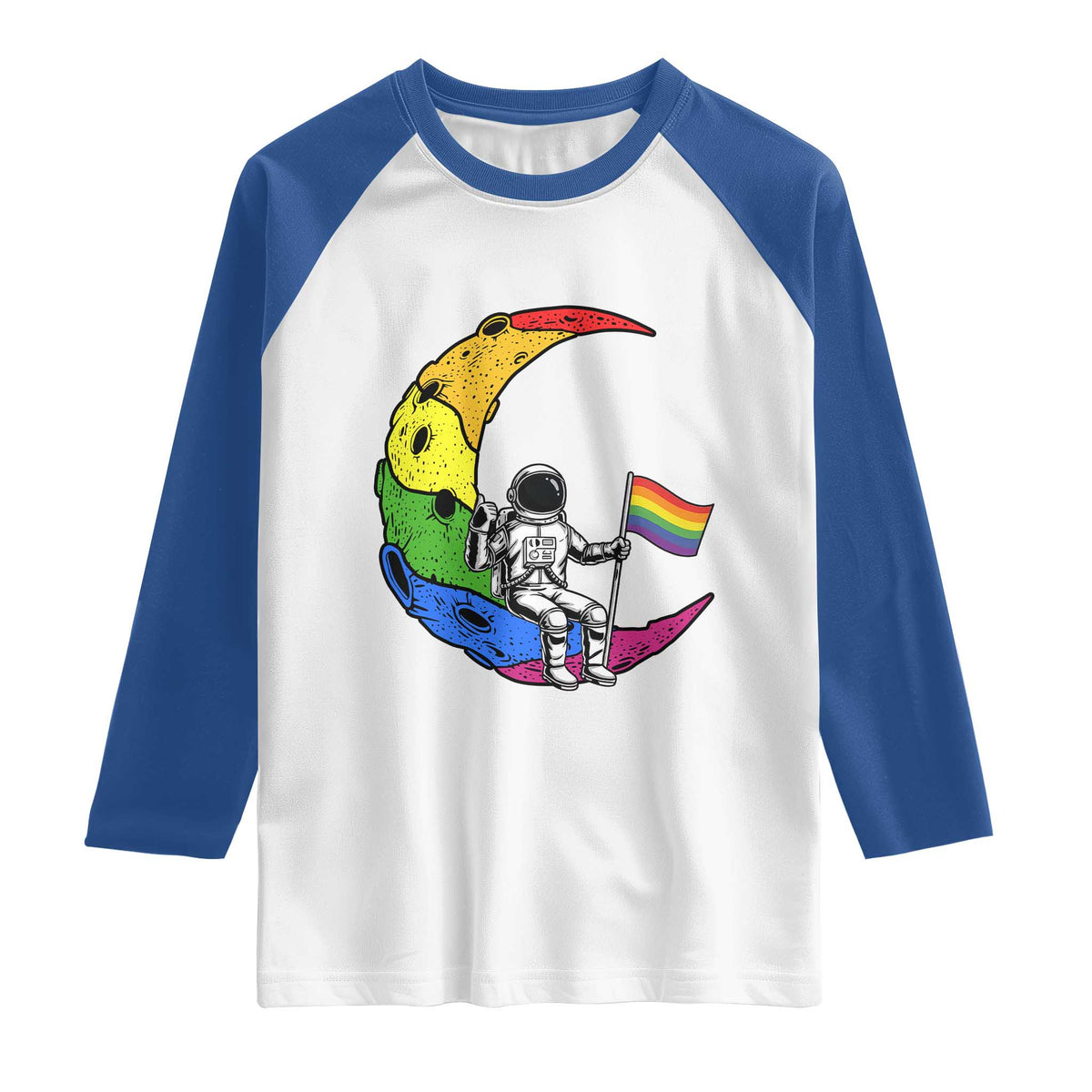 Rainbow Astronaut On The Moon LGBT Raglan Shirt Spaceman Pride Month