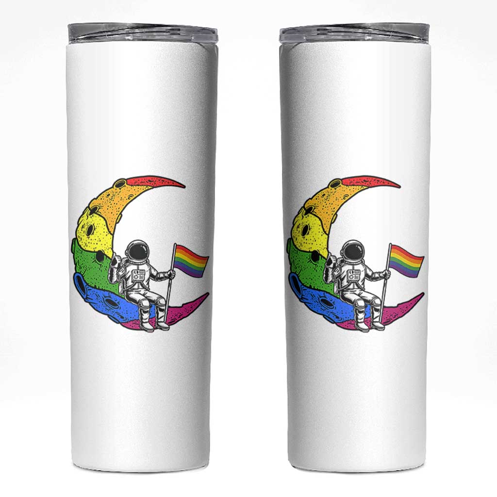 Rainbow Astronaut On The Moon LGBT Skinny Tumbler Spaceman Pride Month