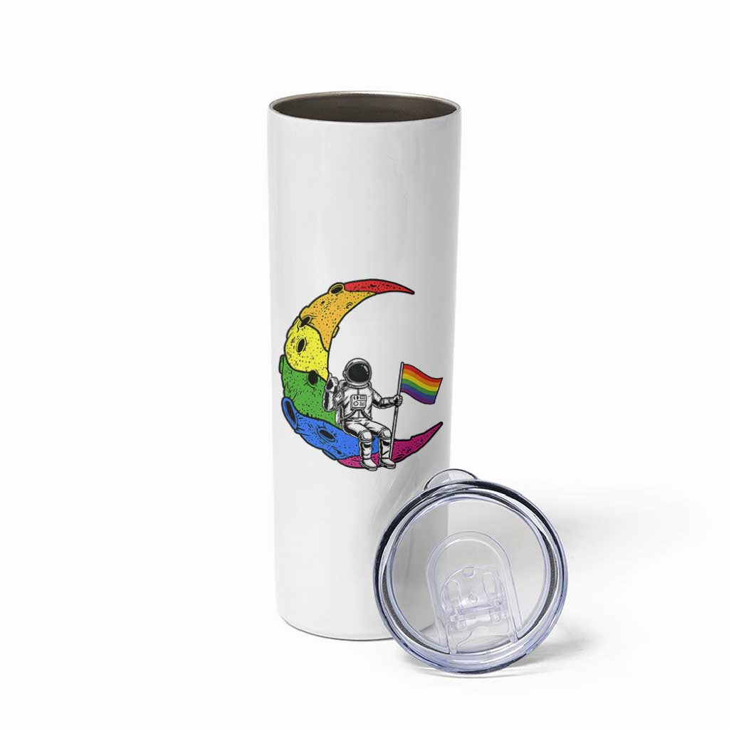 Rainbow Astronaut On The Moon LGBT Skinny Tumbler Spaceman Pride Month