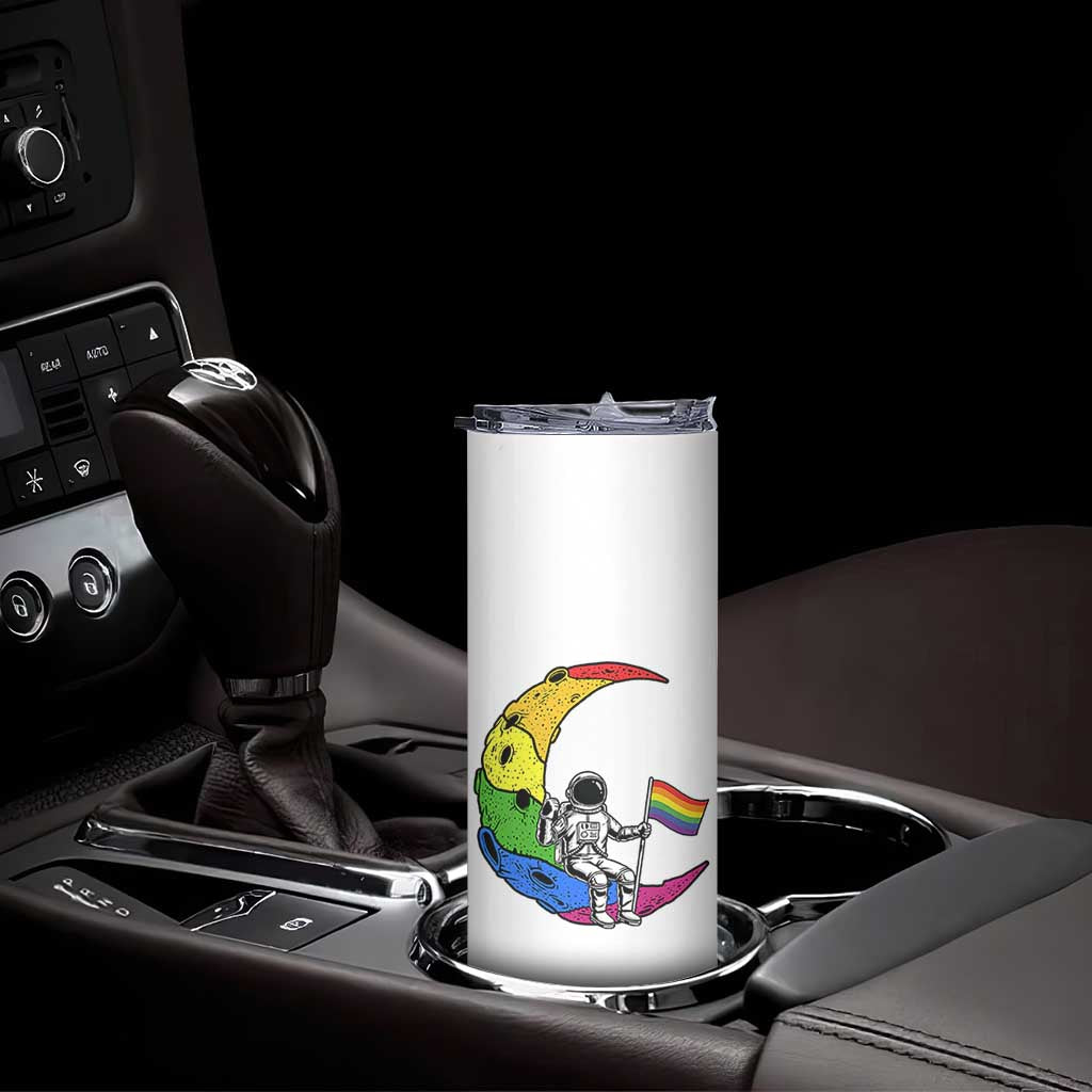 Rainbow Astronaut On The Moon LGBT Skinny Tumbler Spaceman Pride Month