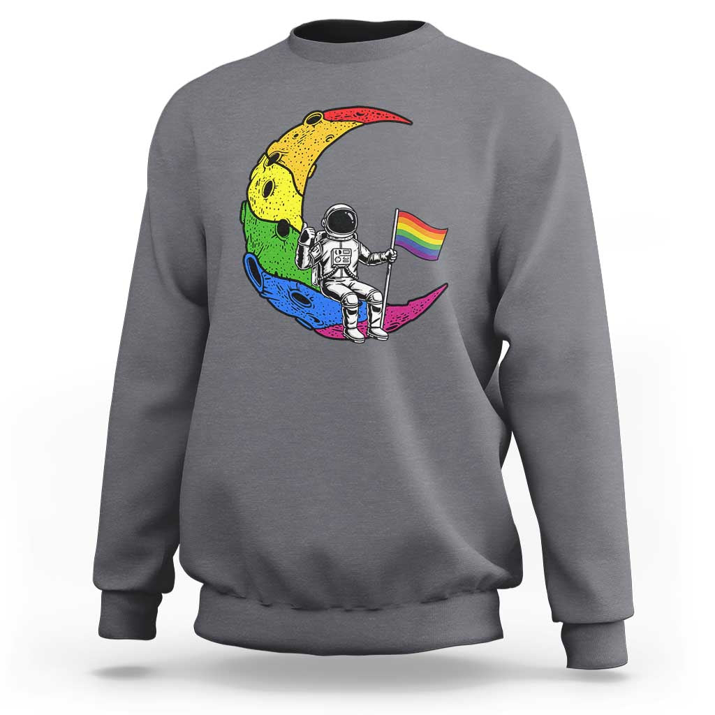Rainbow Astronaut On The Moon LGBT Sweatshirt Spaceman Pride Month