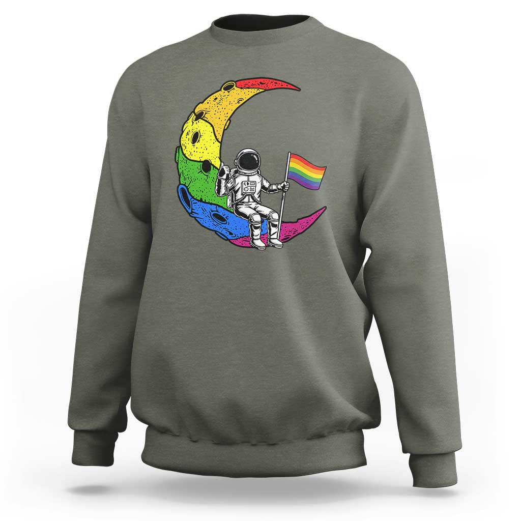Rainbow Astronaut On The Moon LGBT Sweatshirt Spaceman Pride Month