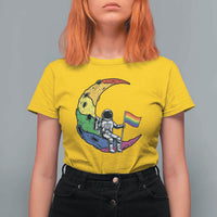 Rainbow Astronaut On The Moon LGBT T Shirt For Women Spaceman Pride Month