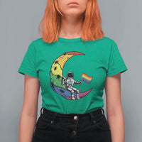 Rainbow Astronaut On The Moon LGBT T Shirt For Women Spaceman Pride Month