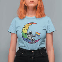 Rainbow Astronaut On The Moon LGBT T Shirt For Women Spaceman Pride Month
