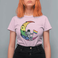 Rainbow Astronaut On The Moon LGBT T Shirt For Women Spaceman Pride Month