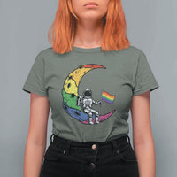 Rainbow Astronaut On The Moon LGBT T Shirt For Women Spaceman Pride Month