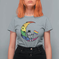 Rainbow Astronaut On The Moon LGBT T Shirt For Women Spaceman Pride Month