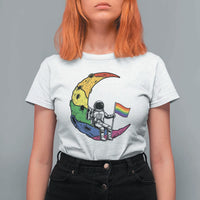 Rainbow Astronaut On The Moon LGBT T Shirt For Women Spaceman Pride Month