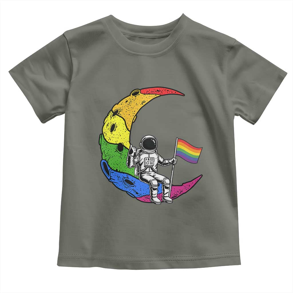 Rainbow Astronaut On The Moon LGBT Toddler T Shirt Spaceman Pride Month