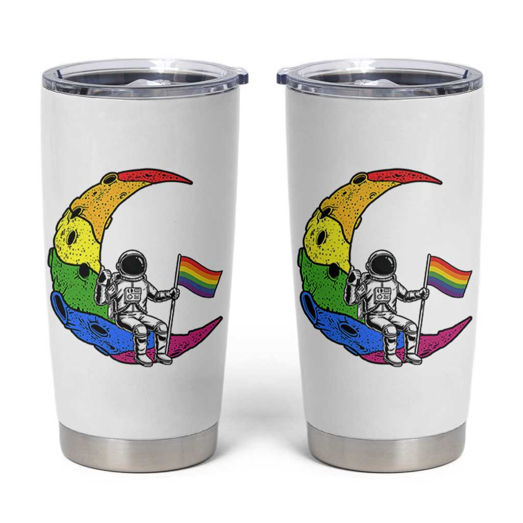 Rainbow Astronaut On The Moon LGBT Tumbler Cup Spaceman Pride Month