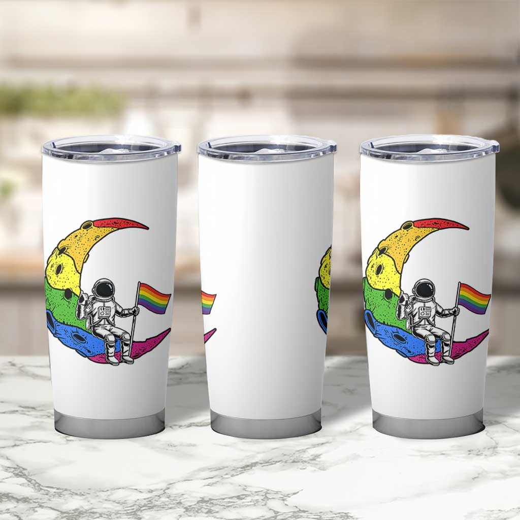 Rainbow Astronaut On The Moon LGBT Tumbler Cup Spaceman Pride Month