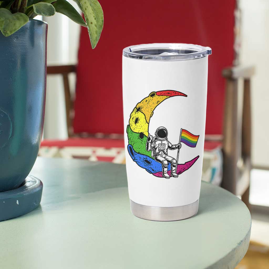 Rainbow Astronaut On The Moon LGBT Tumbler Cup Spaceman Pride Month
