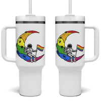 Rainbow Astronaut On The Moon LGBT Tumbler With Handle Spaceman Pride Month
