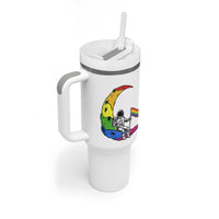 Rainbow Astronaut On The Moon LGBT Tumbler With Handle Spaceman Pride Month