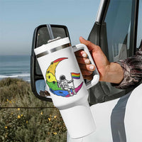 Rainbow Astronaut On The Moon LGBT Tumbler With Handle Spaceman Pride Month
