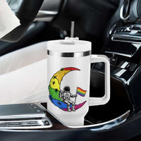 Rainbow Astronaut On The Moon LGBT Tumbler With Handle Spaceman Pride Month