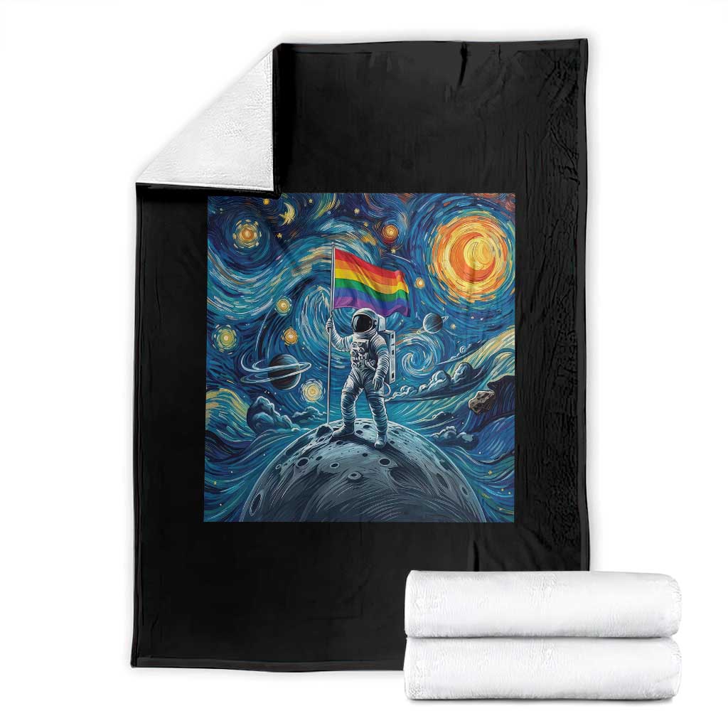 LGBTQ Rainbow Moon Astronaut Throw Blanket Starry Night Graphic
