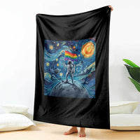 LGBTQ Rainbow Moon Astronaut Throw Blanket Starry Night Graphic
