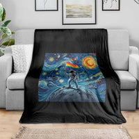 LGBTQ Rainbow Moon Astronaut Throw Blanket Starry Night Graphic