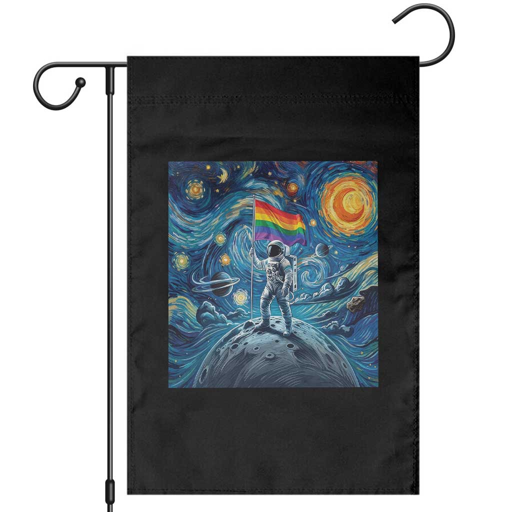 LGBTQ Rainbow Moon Astronaut Garden Flag Starry Night Graphic