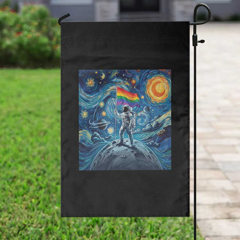 LGBTQ Rainbow Moon Astronaut Garden Flag Starry Night Graphic