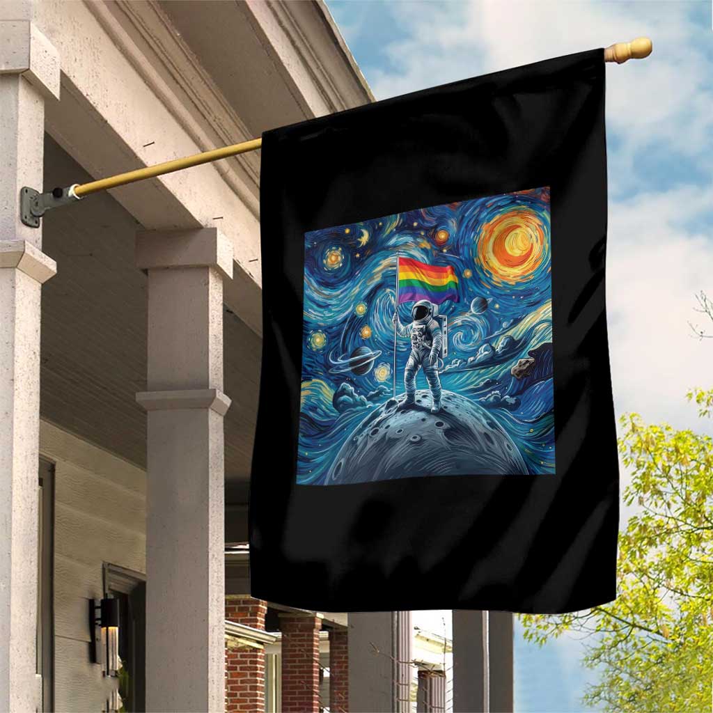 LGBTQ Rainbow Moon Astronaut Garden Flag Starry Night Graphic