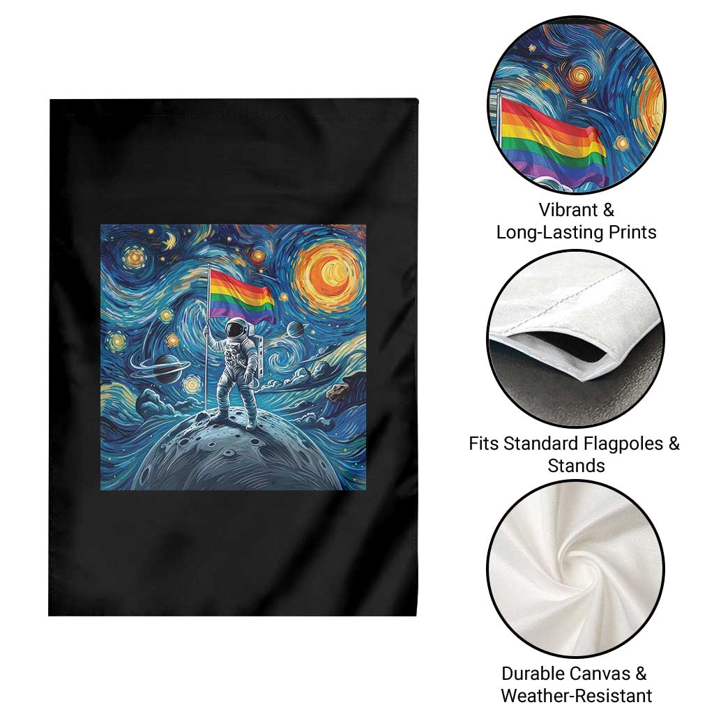 LGBTQ Rainbow Moon Astronaut Garden Flag Starry Night Graphic