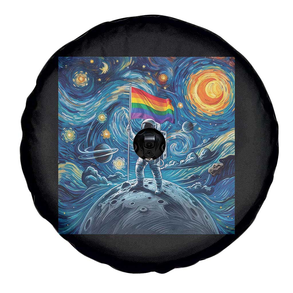 LGBTQ Rainbow Moon Astronaut Spare Tire Cover Starry Night Graphic