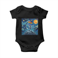 LGBTQ Rainbow Moon Astronaut Baby Onesie Starry Night Graphic