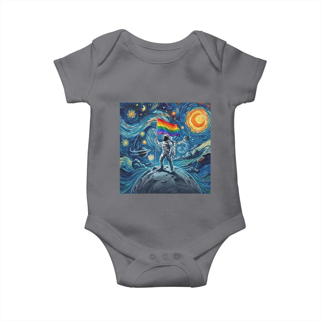 LGBTQ Rainbow Moon Astronaut Baby Onesie Starry Night Graphic