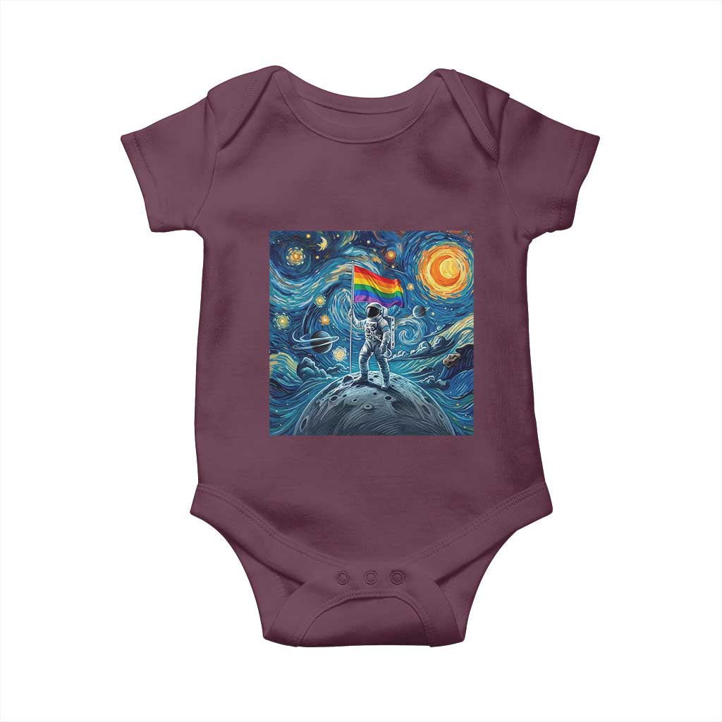 LGBTQ Rainbow Moon Astronaut Baby Onesie Starry Night Graphic