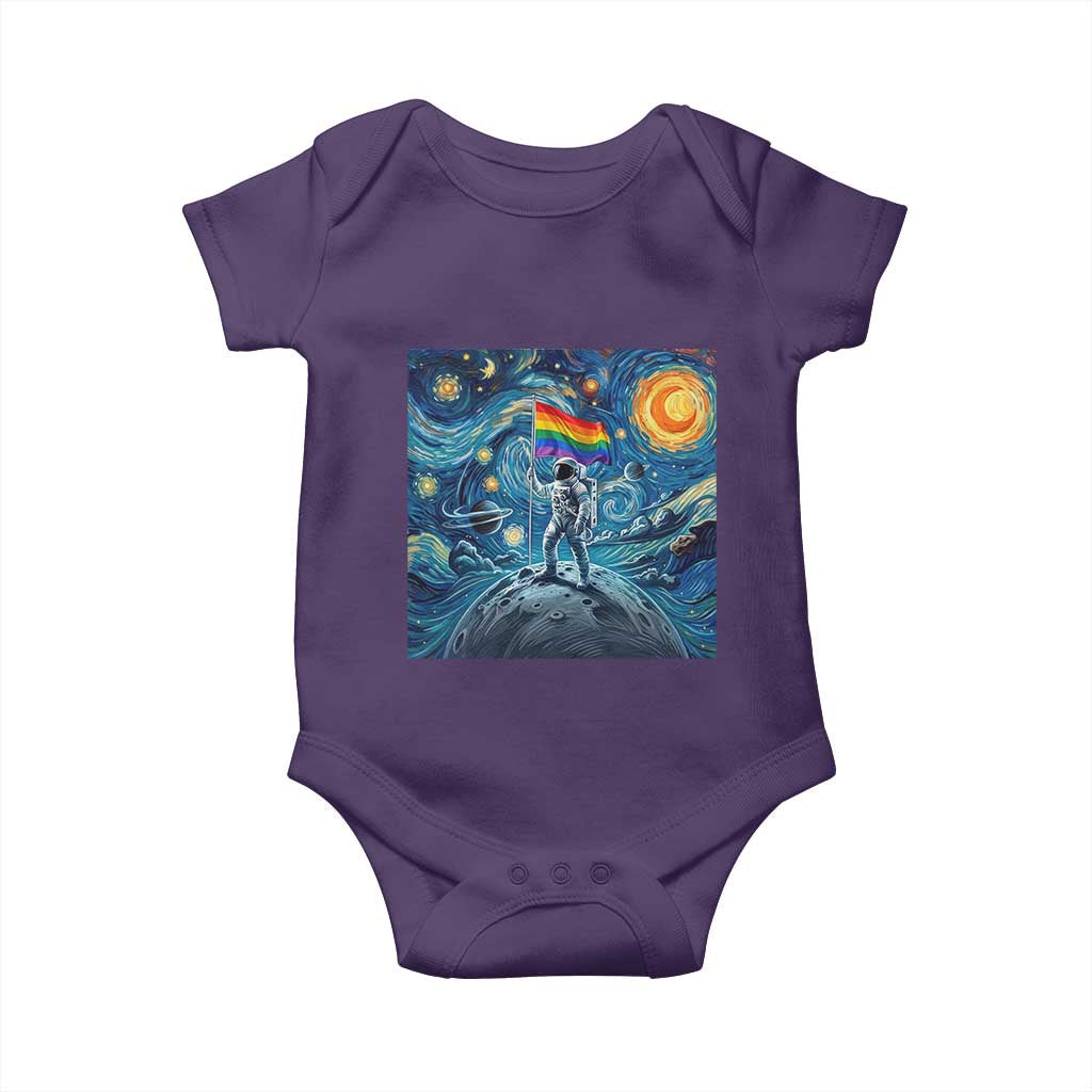 LGBTQ Rainbow Moon Astronaut Baby Onesie Starry Night Graphic