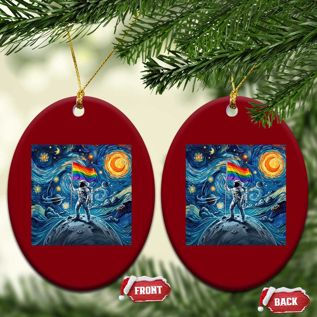 LGBTQ Rainbow Moon Astronaut Ceramic Ornament Starry Night Graphic