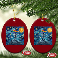 LGBTQ Rainbow Moon Astronaut Ceramic Ornament Starry Night Graphic