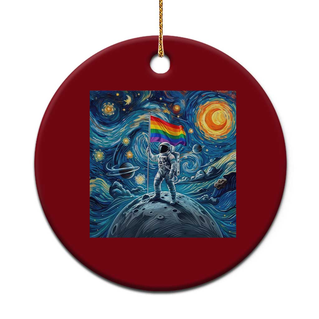 LGBTQ Rainbow Moon Astronaut Ceramic Ornament Starry Night Graphic