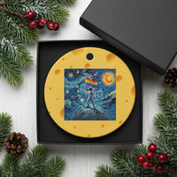 LGBTQ Rainbow Moon Astronaut Ceramic Ornament Starry Night Graphic