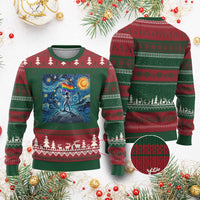 LGBTQ Rainbow Moon Astronaut Ugly Christmas Sweater Starry Night Graphic