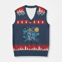 LGBTQ Rainbow Moon Astronaut V-Neck Knit Sweater Vest Starry Night Graphic