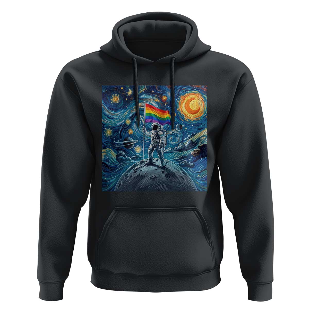 LGBTQ Rainbow Moon Astronaut Hoodie Starry Night Graphic