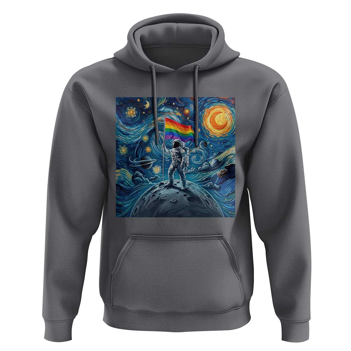 LGBTQ Rainbow Moon Astronaut Hoodie Starry Night Graphic