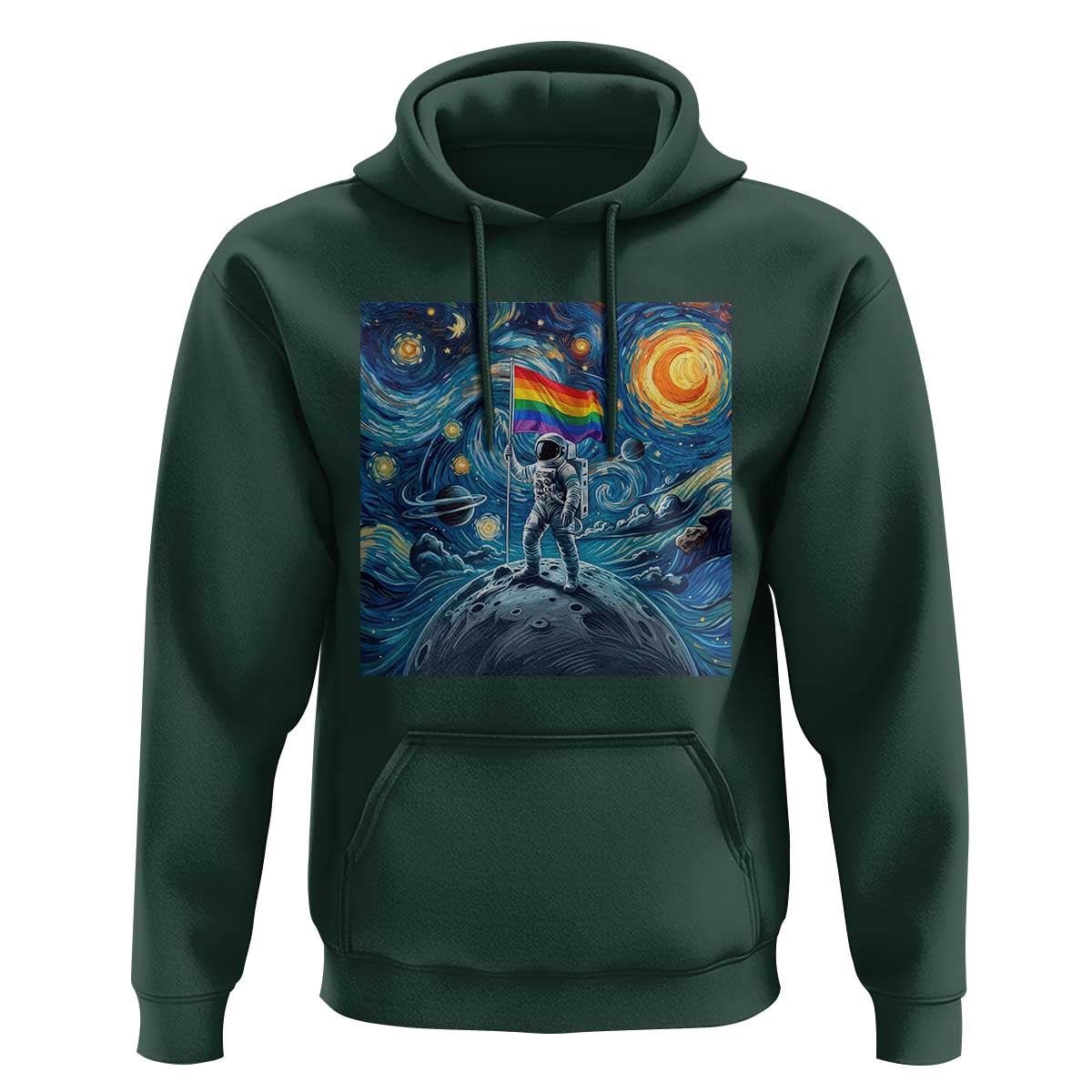 LGBTQ Rainbow Moon Astronaut Hoodie Starry Night Graphic