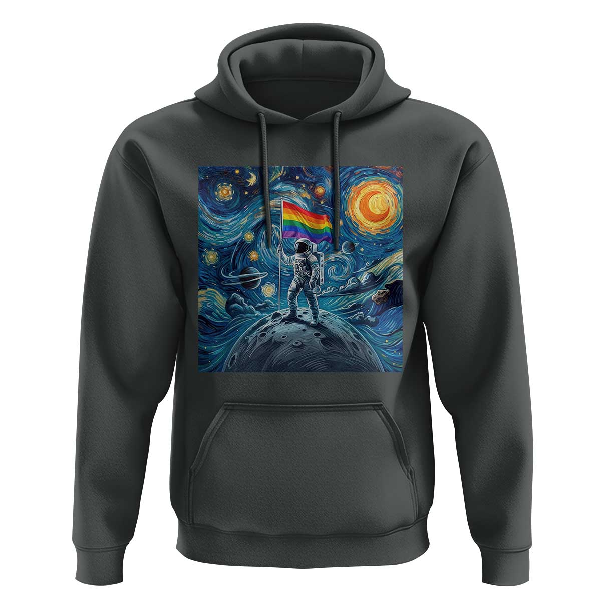 LGBTQ Rainbow Moon Astronaut Hoodie Starry Night Graphic